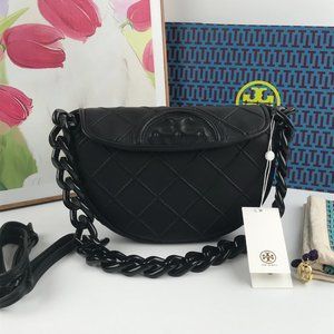 Tory Burch FLEMING Black Soft Leather Crescent Bag